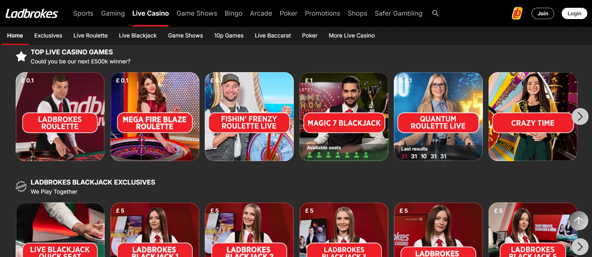 Ladbrokes Casino Seite
